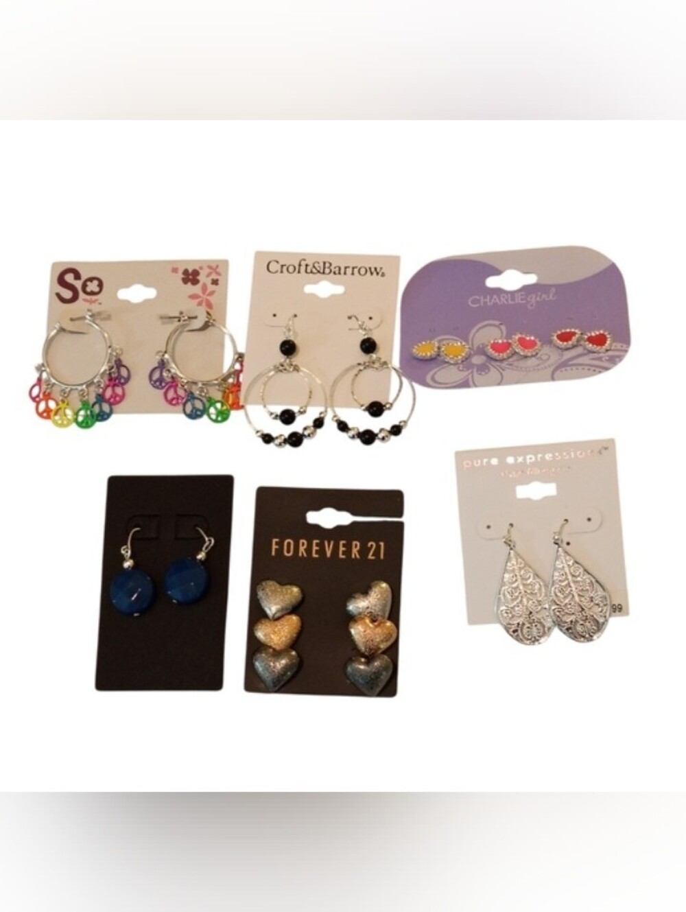 So Multicolor Peace Sign Hoop Earrings - So